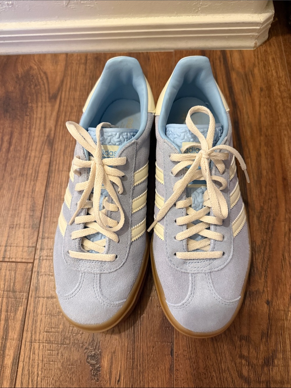 adidas Gazelle Suede Sneakers in Light Blue & Cream with Gum Sole - Picture 2 of 4
